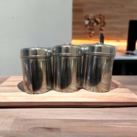 Set of Three Silver Metal Storage Canisters with Top Knobs - Picture 2 of 5